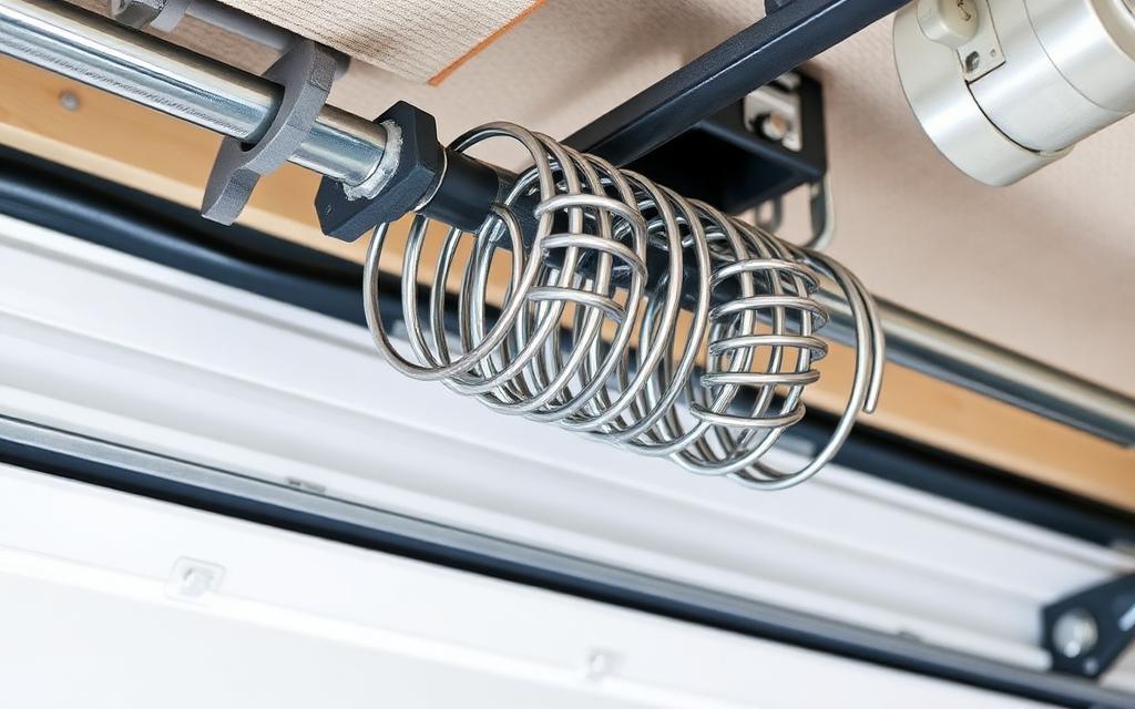 Technician replacing garage door torsion spring